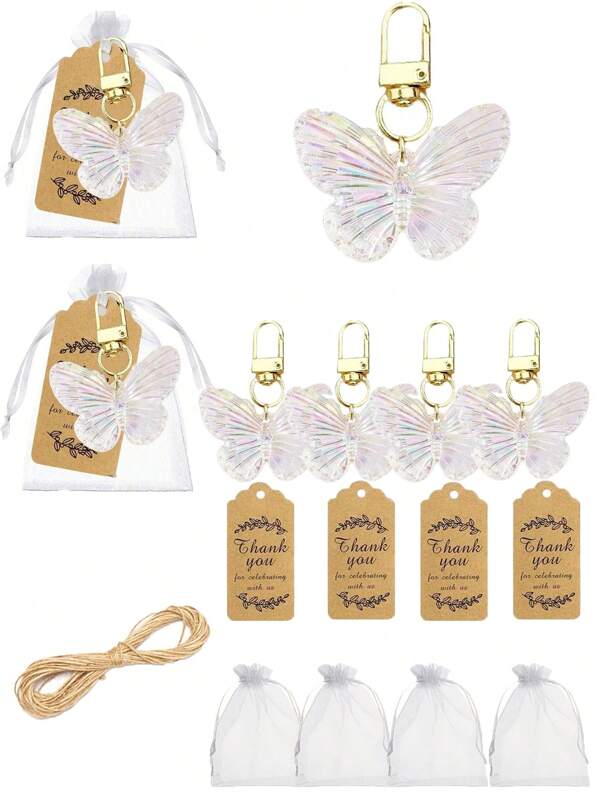 12pcs/6pcs Butterfly Party Keychain Set ,Car Keychain Keyring Keychain With Organza Bags, Thank You Tags & Rope,Suitable For Birthdays, Weddings,Bridesmaid Gifts, Couples, And Mutual Gifts,Party Returns,Graduation Gifts,Mother's Day Graduation