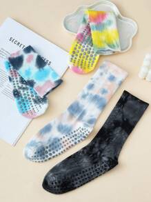 1 Paar / 4 Paar bunte Batik Mittelfuß Yoga Socken für Frauen, eleganter Retro-Stil für Pilates, Yoga, Gym, Zuhause, rutschfeste Silikonpunkte an der Unterseite, atmungsaktiv für alle Jahreszeiten