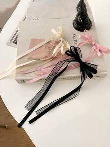 2/4/6pcs Set Pink Lace Ribbon Hair Clips, Cute Ballet Style Bow Hair Clips, Multi-Purpose Hair Accessories For Girls - Lace Butterfly Hair Clip - View 5