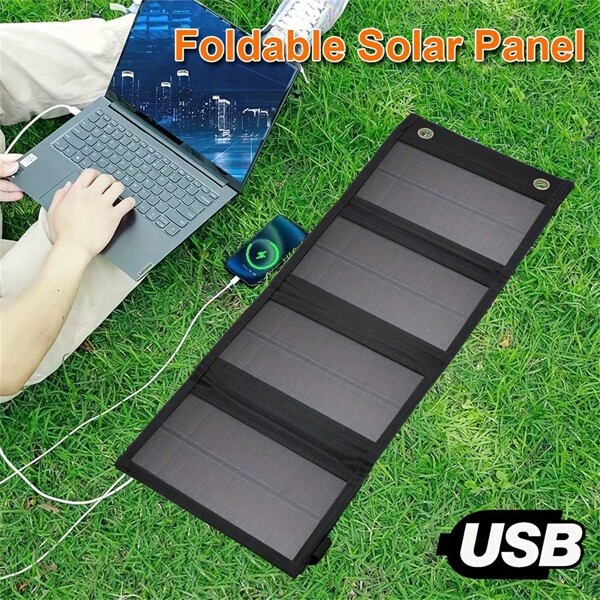 1 Stück tragbare, faltbare Solarmodule für Outdoor, 48,2x18,5 cm, ohne Batterie, USB-Schnittstelle Solarmodul für Outdoor-Reisen und Camping, Ladegerät für Mobiltelefon-Batterien und Tablets, Ventilator, Taschenlampe