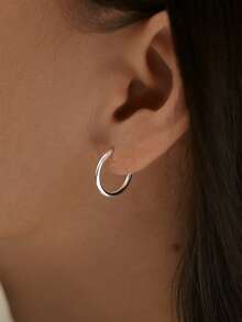 1 Pair 925 Sterling Silver Minimalist Casual Double Hoop Earrings, Gift Box, Suitable For Daily Wear And Gifting, All Season - Silver - View 1