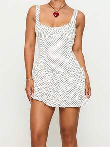 Women Slip Dress Sleeveless Backless Pleated Tie-Up Solid Color A-Line Dresses Summer Mini Dress Party Wear Daily Streetwear - 白色 - 查看 1