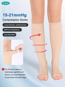 Cofoe 1 双小腿压缩袜 15-21mmHg 膝盖抗疲劳压缩袜露趾腿袜适合运动跑步、徒步旅行、孕妇男女 - 膚色 - 查看 1