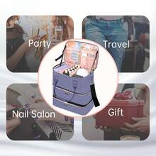 Nail Tech Bag, Nail Polish Organizer Hold 90 Bottles (15ml/0.5fl.Oz)& Nail Lamp, Three Layer Nail Supplies Organizer Case With Holder& Shoulder Strap,Travel Nail Tech Carrying Case, Nail Kit Bag For Nail Stuff & Manicure Tools, Gift For Mother's Day To Ladiestravel Essentials Vacation Summer Holiday Back To School School Stuff Bag For School Travel Bag For Women Makeup Bag For Travel - Multicolor - View 8