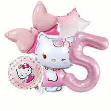 5 pezzi Palloncini in alluminio con motivi cartoni animati di Hello Kitty di Sanrio, decorazione per feste di compleanno, scena di compleanno con gatto carino KT