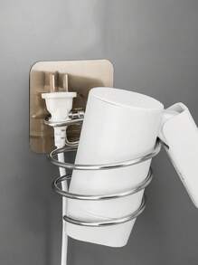 1 pezzo/2 pezzi Supporto da parete per asciugacapelli, supporto in acciaio inossidabile per asciugacapelli, rastrelliera per salone/camera da letto/bagno (con pellicola adesiva e pad antiscivolo), essenziali per il ritorno a scuola, viaggi e vacanze, accessori per capelli per donne