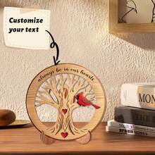 1pc Customized Wooden Decor With Life Tree & Red Bird Pattern, Personalized Text Decoration For Wall, Tabletop, Home Decor, Comes With Stand, Perfect Gift - Multicolor - View 12