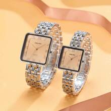 1 pièce Montre carrée dorée pour hommes et femmes, avec des chiffres romains sur le cadran, convient pour les activités professionnelles, l'utilisation quotidienne, comme cadeau pour les amoureux, la Fête des pères et la Fête des mères.