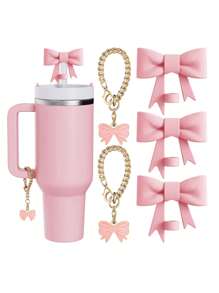 Kompatibel mit Cup-Zubehör – 3 Stücke 10-mm-Strohhalmaufsätze mit Schleife, kompatibel mit der Strohhalm-Abdeckkappe des Cups, 2 Stücke weiße Schleifenanhänger für 30- und 40-oz-Becher mit Griff, mehrere Farbkombinationen erhältlich