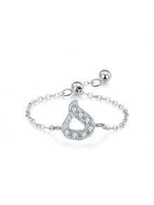 1 Stück 925 Sterling Silber eleganter & einfacher arabischer Buchstaben Ketten-Verstellbarer Ring als Geschenk für Frauen, Hochzeit, Geburtstag, Muttertag - Brief - Übersicht 58