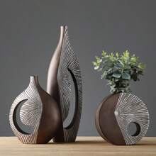 Simple Decorative Resin Vase, Matte Line Textured Living Room/Bedroom Decor, Home Furnishing Art Gift