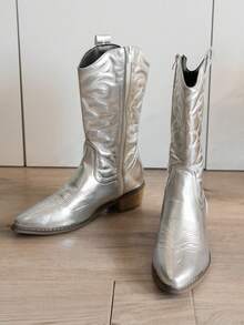 Women's Chelsea Silver Embroidery Boots - Silver - View 5