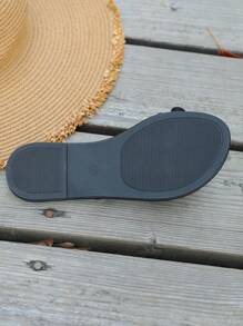 Nuevas sandalias de moda de verano con diseño floral bicolor, versátiles sandalias slip-on bicolor beige y rosa con aplicaciones