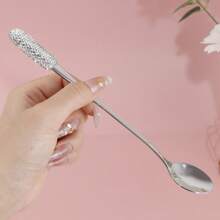 1PC High End Glass Crystal Rhinestone Long Handle Spoon, Coffee Spoon, Long Handle Serving Spoon, Ice Cream Mixing Spoon, Elegant Home Kitchen Utensil Accessory, Thick Design, Perfect For Use In Homes, Hotels, Bars, And Restaurants.,School Supplies