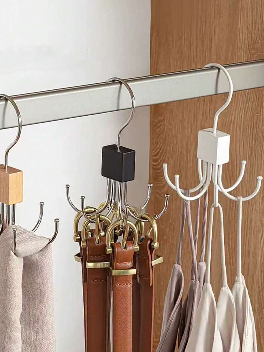 1 móc treo gỗ xoay đa năng 6 móc, móc treo gỗ gắn tường liền mạch dùng cho thắt lưng, túi xách, khăn quàng cổ, sử dụng tại nhà