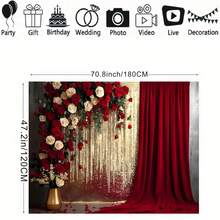 红金窗帘，红白玫瑰图案背景布，生日、新娘、派对装饰、人像摄影棚背景，乙烯基材质 - A款 - 查看 5