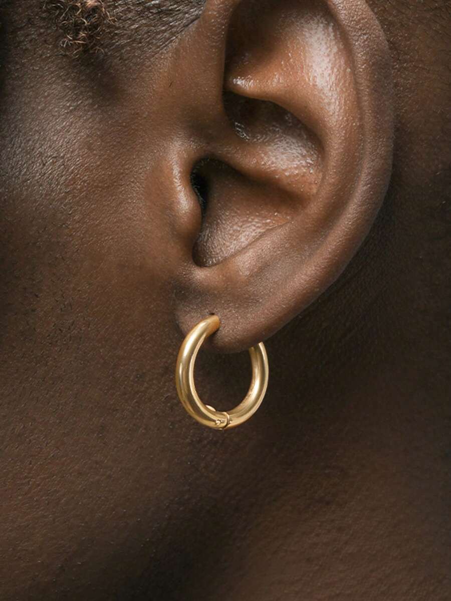 2pcs Hip-Hop Golden Circle Shape Earrings - Personalized Simple Golden Color Circle Earrings, Can Be Matched With Daily Clothing, Party Jewelry, Graduation Season Gift Birthday Gift First Choice