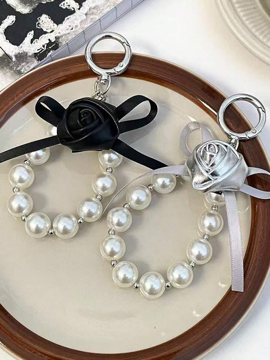 Rose Flower Creative Pearl Bow Cellphone Lanyard Key Chain Fashionable Versatile Bag Accessory Pendant Bridesmaid Gifts Bows Y2K Goth Bracelets Beach Accessories Daisy - Multicolor - View 1