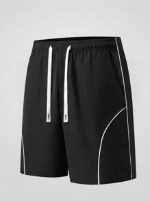 Men's Solid Color Fashion Sports Shorts, For Running, Lightweight Quick Dry Breathable Beach Shorts, Stylish & Comfortable, With Drawstring, Suitable For Beach, Gym, Training, Outdoor Activities, And Casual Daily Wear