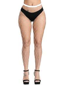 4 Pairs Women Plus Size Sexy See-Through Fishnet Stockings, Stretchy Tights, Gothic Retro Y2K Style Pantyhose - White - View 3