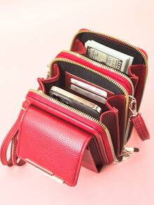 MINGYOU Women's PU Leather Crossbody Bag, Fashion & Young, Multi-Zipper, Multi-Functional Large Capacity Phone Wallet - Red - View 6