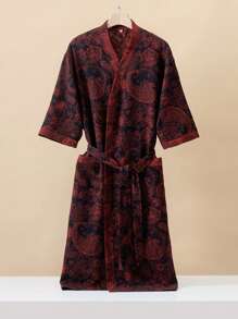 1 Stück langer, vintage Blumenmuster Bademantel, Gaze Bademantel, saugfähig und schnelltrocknend, Damen Bademantel, geeignet als Handtuchmantel, Frühlings/Sommer Nachtwäsche, doppellagige Gaze, Bad- und Heimbedarf Badezimmer Dekoration Schulanfang