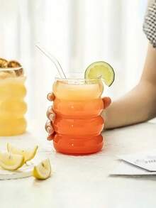 1个350毫升圆形硼硅玻璃毛毛虫马克杯，简约圆形杯，带吸管奶茶杯，螺旋波纹玻璃杯，水杯，现代玻璃咖啡杯，适用于家庭、办公室、罐装饮料，硼硅玻璃杯，京鸿冷饮杯，北欧创意奶茶吸管啤酒果汁杯，适用于家庭、办公室、日常使用、聚会、饮料罐、饮料杯、咖啡杯、茶杯，多用途，无异味