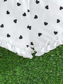 Baby Girl Cute Heart Print Sleeveless Top And Shorts 2pcs Set, Sweet Baby Outfits For Summer