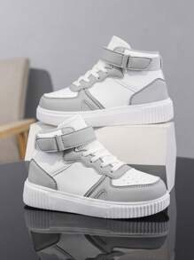 Crianças Novos Sapatos Esportivos Leves Confortáveis de Patchwork Branco e Cinza, Design Minimalista Adequado Para Fitness Infantil, Corrida, Jogos Ao Ar Livre, Solas Macias E Absorventes De Choque, Tênis Casuais De Tamanho Grande