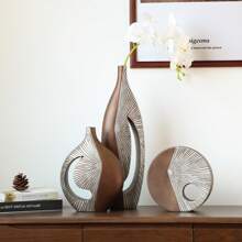 Simple Decorative Resin Vase, Matte Line Textured Living Room/Bedroom Decor, Home Furnishing Art Gift