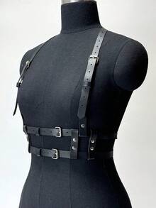 1pc Women's Fashion PU Leather Gothic-Style Belt With Rivet Embellished Holiday Cosplay Outfit - Black - View 2