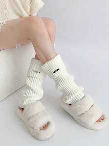 1 Pair Plain Ruffle Leg Warmers With Metal Tag, Suitable For Autumn And Winter Daily Outfit - White - View 4