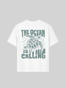 Set de 2 camisetas de cuello redondo de manga corta con estampado casual para niñas, adecuadas para que los estudiantes usen en verano - Camiseta gráfica con tortuga marina y flores de colores que traen alegría y felicidad a cada niño! Ropa infantil, camiseta gráfica para niñas, top de verano, ropa para niñas preadolescentes