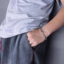 1pc Fashionable Stainless Steel O-Shape Buckle Punk Bracelet, Minimalist Design Men's Bracelet Suitable For Daily Wear