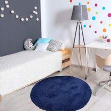 Teppiche, rund, weich, zottelig, fusselfrei, rutschfest, modern, für drinnen und draußen, flauschige Teppiche, für Wohnzimmer, Schlafzimmer, Kinderzimmer, runder Teppich (Dunkelblau, 150 x - Dunkelblau - Übersicht 5