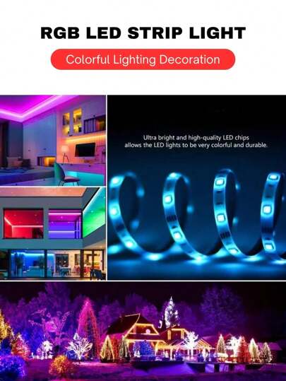 1pc 1m-15m/3.3ft-50ft Lights For 55-75in TV Background Lighting, TV Monitor Backlight LED Strip, Two Control Methods By APP + 24-Key Remote Controller, USB Powered TV Lights Kit, Lighting Color Change With Music Sync, RGB Lamp For Gaming Room HDTV