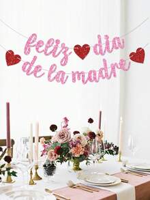 1 chiếc banner trang trí hình trái tim màu đỏ và hồng với chữ "Chúc mừng Ngày của Mẹ" bằng tiếng Tây Ban Nha, dùng để trang trí tiệc Ngày của Mẹ. - Nhiều màu - Xem 4