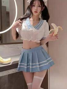 Um Conjunto de Estilo Sexy Kawaii Uniforme Escolar JK para Mulheres, Halloween