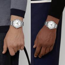 BIDEN Retro Fashion Wrist Watch, Unisex, Quartz Analog, Suitable For Middle-Aged And Elderly, Large Arabic Numeral Dial, Auto Date Display, Waterproof, Elastic Adjustable Strap - White - View 3