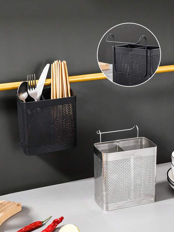 XIYIJIA 1pc Stainless Steel Utensil Storage Rack, Kitchen Soup Ladle Chopsticks Holder, Wall Mounted Bathroom Organizer Basket