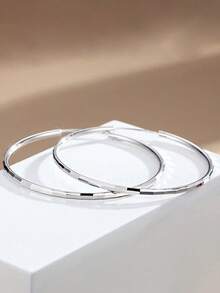 1 Pair 925 Sterling Silver Large Hoop Earrings, Exaggerated Yet Stylish Design, Minimalist And Slimming, Suitable For Daily, Formal Occasions And Parties - Silver - View 3