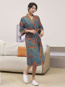 1 Stück langer, vintage Blumenmuster Bademantel, Gaze Bademantel, saugfähig und schnelltrocknend, Damen Bademantel, geeignet als Handtuchmantel, Frühlings/Sommer Nachtwäsche, doppellagige Gaze, Bad- und Heimbedarf Badezimmer Dekoration Schulanfang