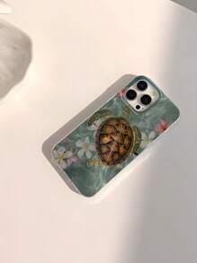 1 pieza Funda de teléfono transparente suave y brillante con gráfico de tortuga, resistente al agua, a las huellas dactilares y a los arañazos