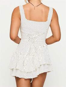 Women Slip Dress Sleeveless Backless Pleated Tie-Up Solid Color A-Line Dresses Summer Mini Dress Party Wear Daily Streetwear - 白色 - 查看 4