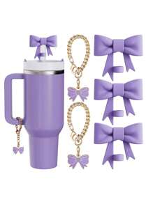 Kompatibel mit Cup-Zubehör – 3 Stücke 10-mm-Strohhalmaufsätze mit Schleife, kompatibel mit der Strohhalm-Abdeckkappe des Cups, 2 Stücke weiße Schleifenanhänger für 30- und 40-oz-Becher mit Griff, mehrere Farbkombinationen erhältlich