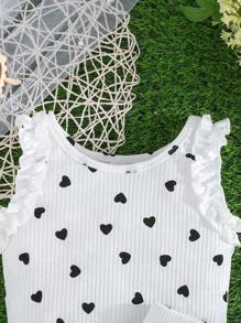 Baby Girl Cute Heart Print Sleeveless Top And Shorts 2pcs Set, Sweet Baby Outfits For Summer