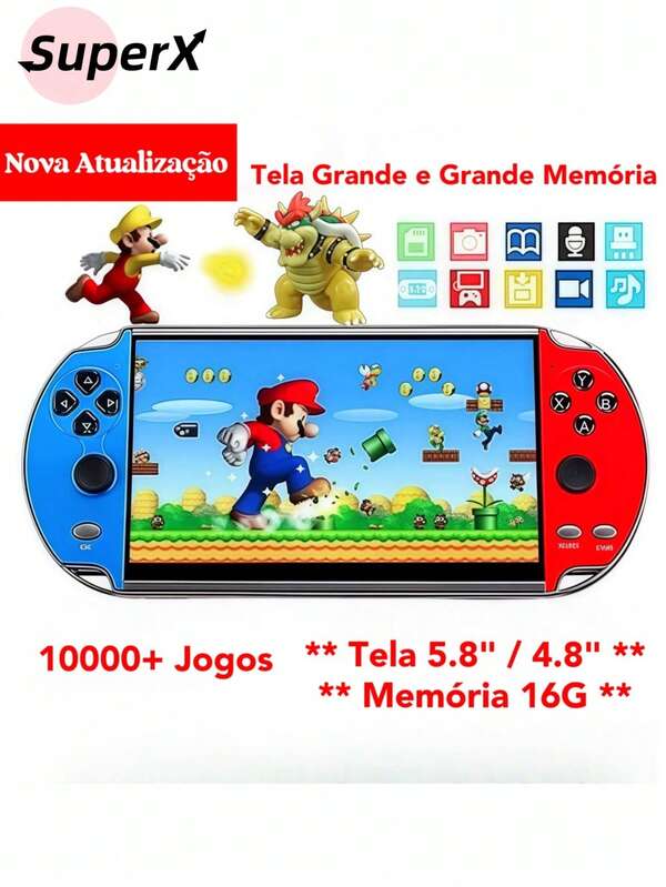 2024 Videogame Portatil Tela 5.8" /4.8" +10000 Jogos Retro 16GB, Console de Mão Memoria Expansivel
