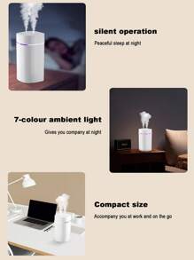 Humidificateur à double brumisation de 600 ml avec veilleuse changeant de couleur - brume fraîche ultrasonique silencieuse pour la chambre | 7 couleurs LED | Arrêt automatique | Diffuseur d'aromathérapie | Humidificateur d'air portable pour bureau, bureau, voyage