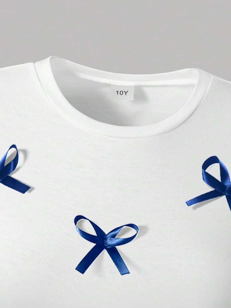 Top de Manga Curta com Estampa de Borboleta e Saia Denim Mini para Meninas Pré-Adolescentes - Branco - Visão 4