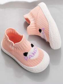 1 Pair Soft Bottom Non-Slip Knitted Crib Shoes, Casual & Comfortable For Toddler/Baby, Suitable For Spring/Summer - Pink - View 1
